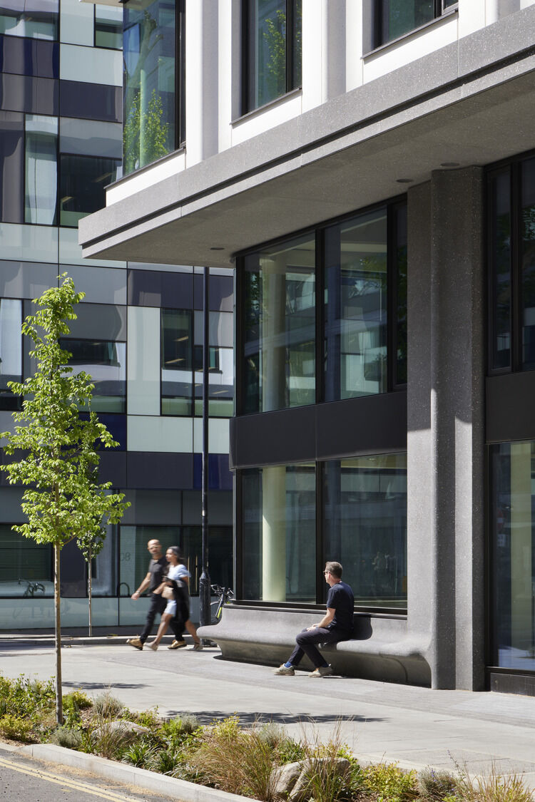 Landscaped seating at street level